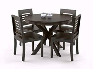 Krishna Wood Decor Solid Sheesham Teak Wood Round Dining Table 4 Seater with Chairs Sets