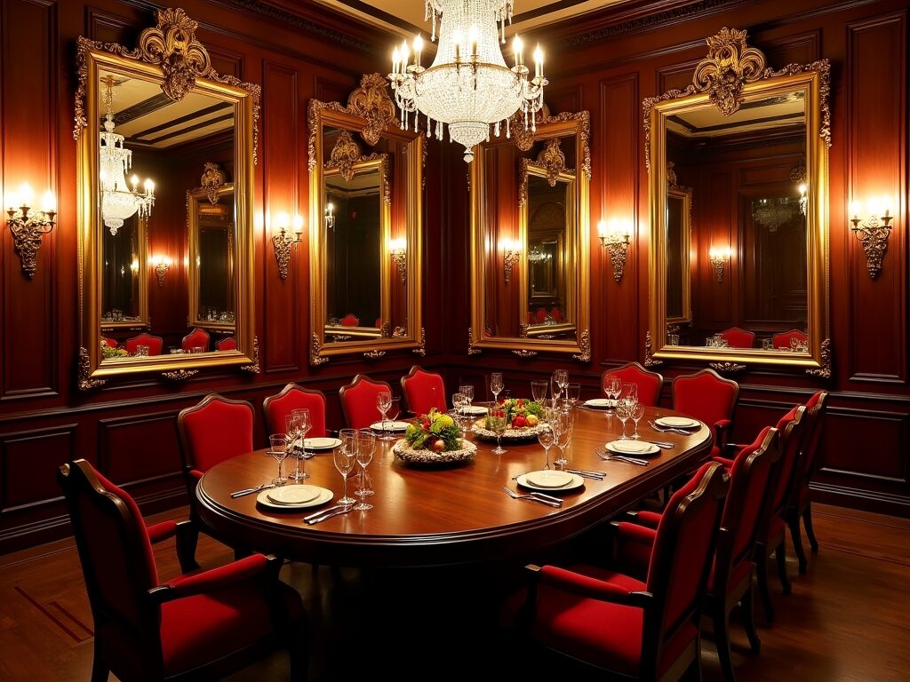 Mirrors set on dining room wall
