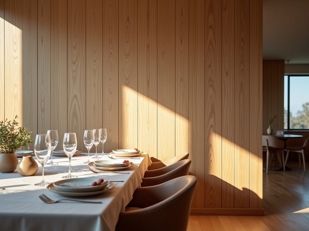 Texture wall paneling of dining room wall design