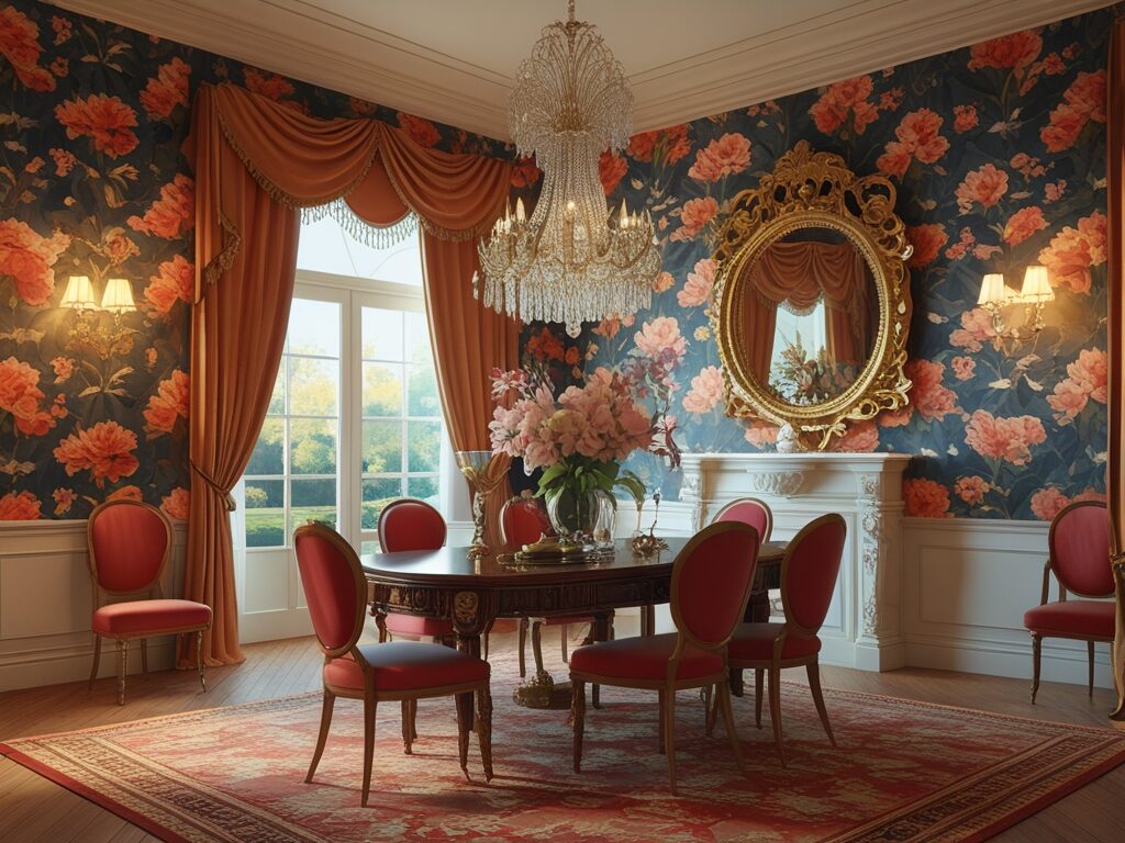dining room wall design with bold wallpaper 