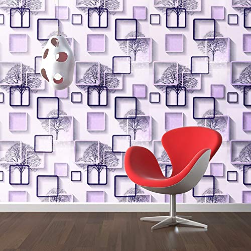 PVC Self Adhesive Peel And Stick Purple White Square Wallpaper 400CMx45CM 