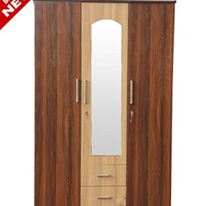 Hexagon Furniture Delux Engineered Wood Wardrobe With Mirror Brown , 3 Doors