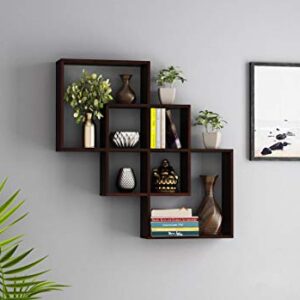 Sheesham Wood Intersecting Floating Wall Mounted Shelf of 3 Shelves by Woodstage