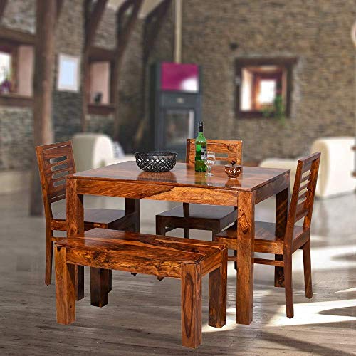 Craftswood Solid Sheesham Wood 4 Seater, Sheesham Dining Table With Bench
