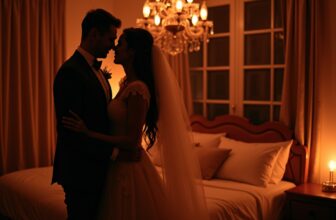 romantic wedding night celebration by a couple