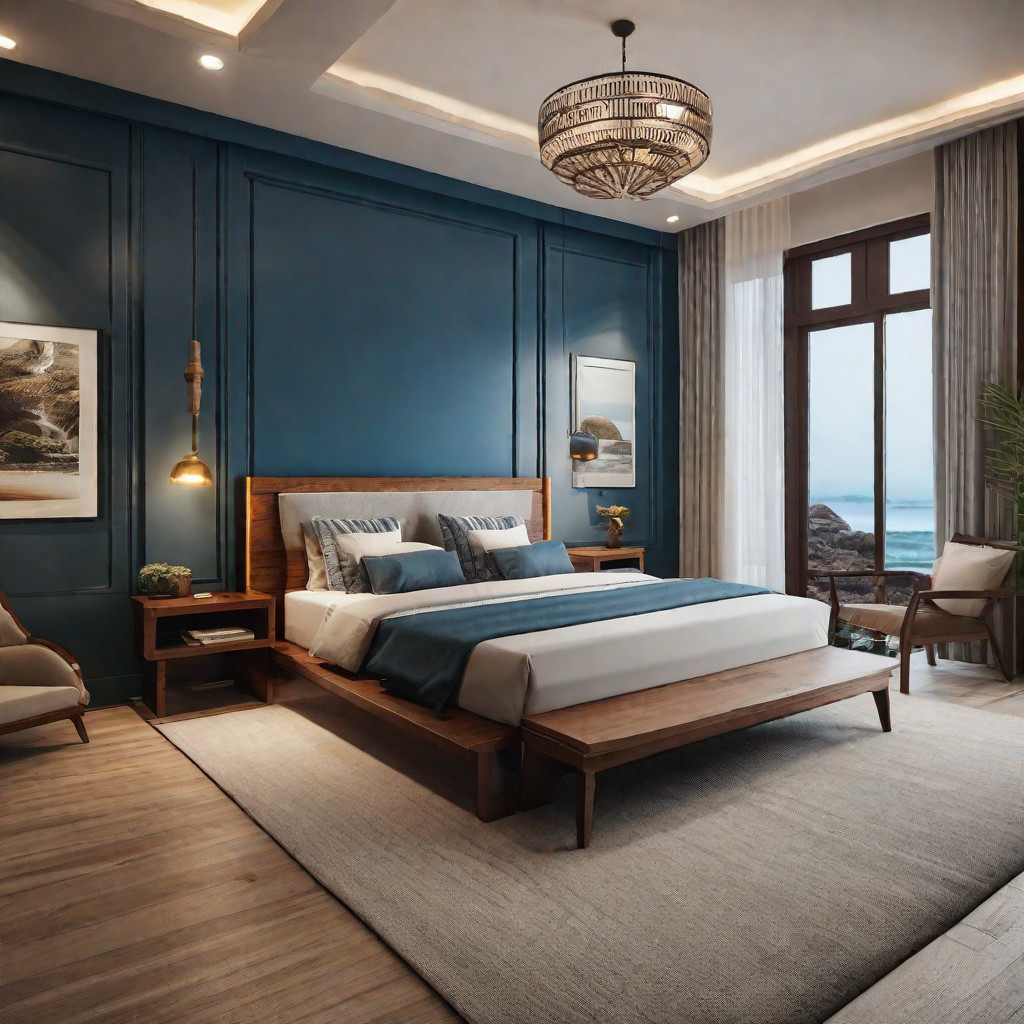 color palette scheme of coastal-themed bedroom design in India