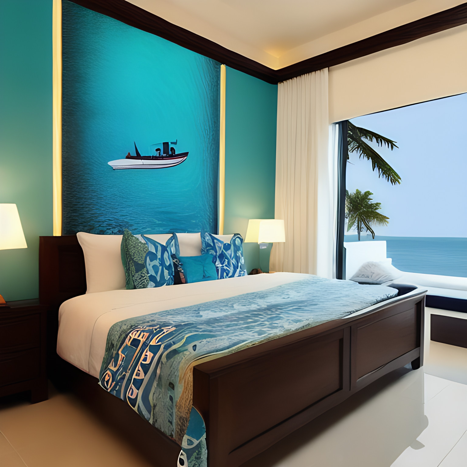 Lighting ambient of coastal-themed bedroom design in India