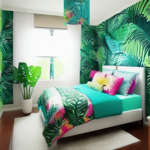 bedroom with tropical themed