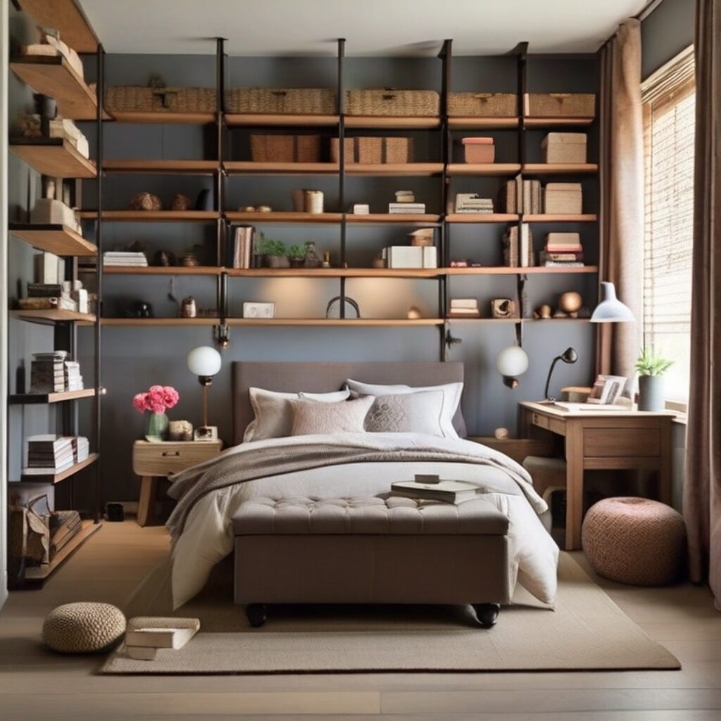 vertical storage for budget friendly bedroom makeover